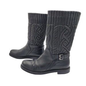 Aquatalia quilted black leather pull on buckle boots Size 9